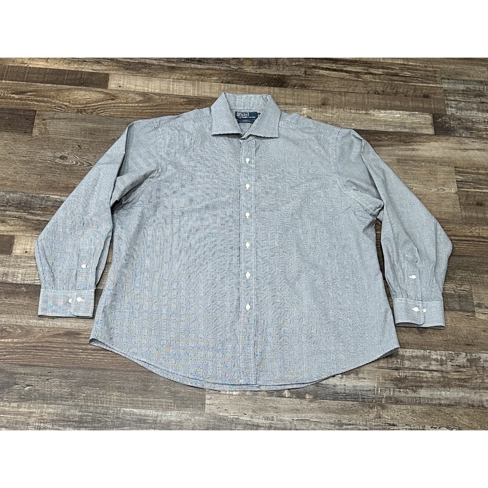 Polo Ralph Lauren Mens Button Up Black White Plaid Shirt 17.5 34/35 Down